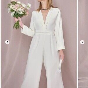 Bridal Rixo Emilia Tuxedo Jumpsuit 70s Inspired White Size Extra Large